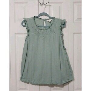 Lauren Conrad Womans Green Sleeveless Embroidered Top Flowy Beachy Boho Size XXL